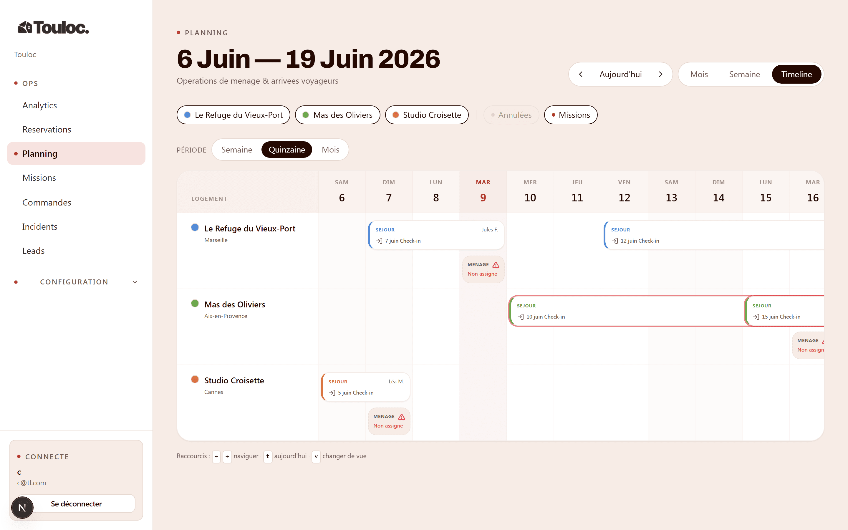 Planning par logement.