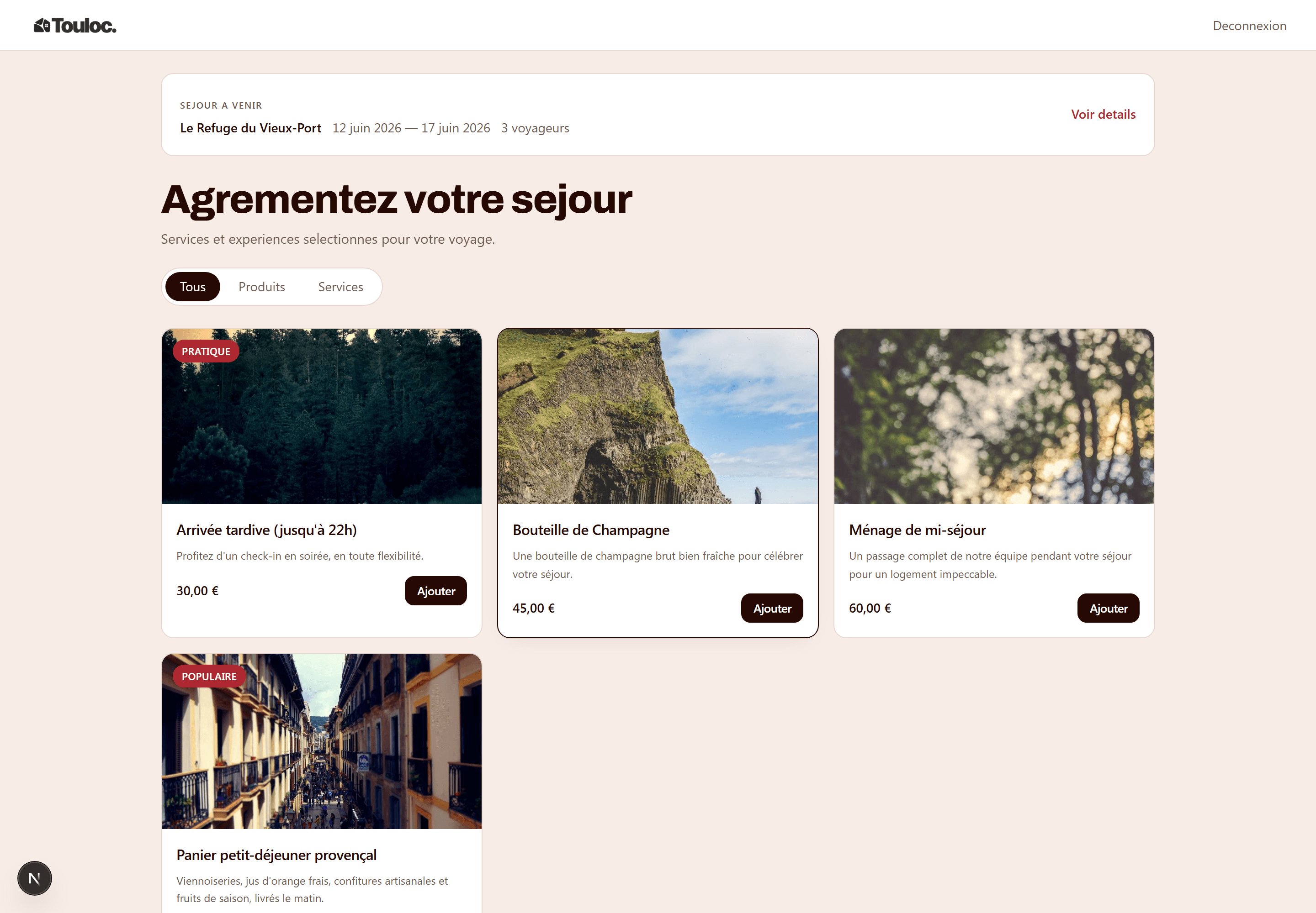 Le portail voyageur Touloc : extras réservés et payés en ligne.